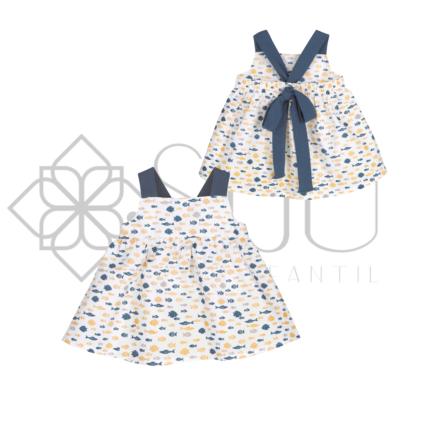 Vestido Peces con lazo infantil 6 meses-6 años Colección baño Calamaro