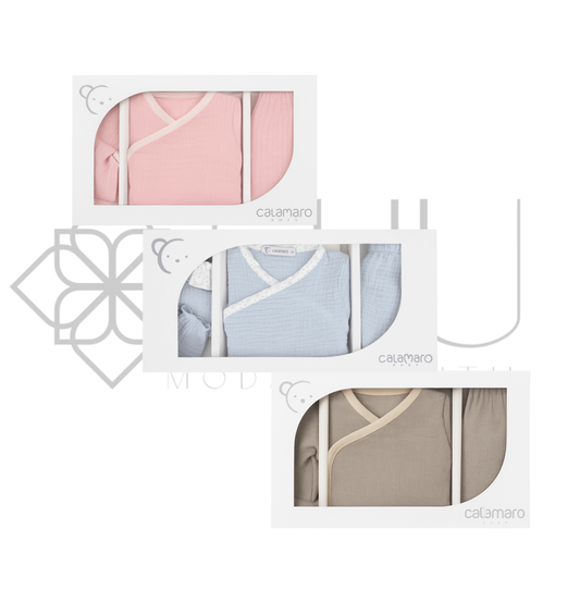 Pack recién nacido Soft 4 piezas jubón, polaina, babero y manoplas | Colección Verano 2026