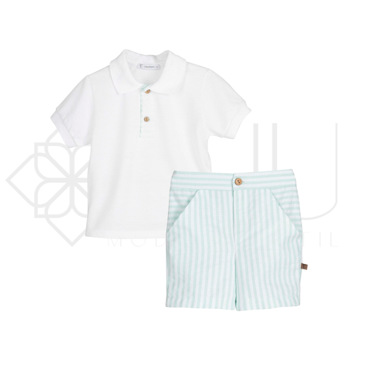 Conjunto niño camisa polo y pantalón rayas mint Calamaro | Tallas 3 a 10 años – Colección Verano 2026