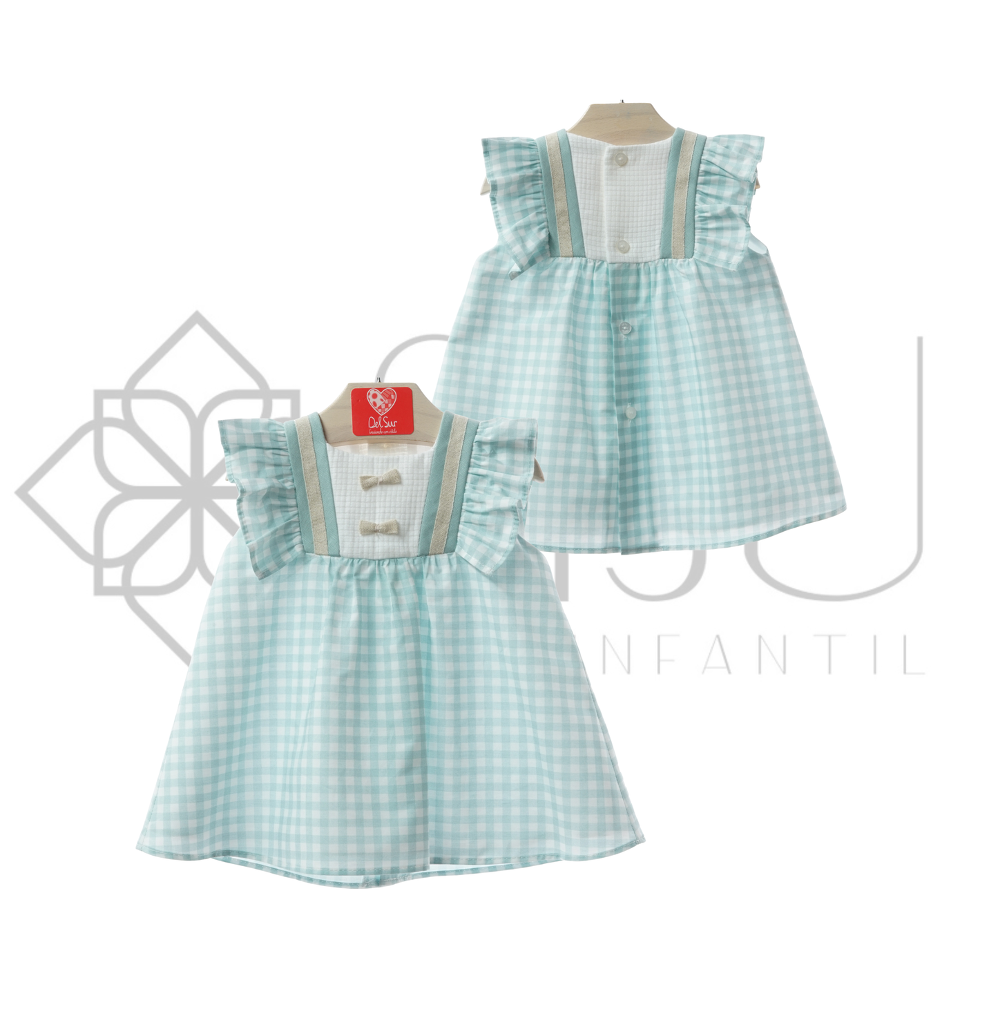 Vestido bebé Módena Del Sur cuadros vichy verde agua | 3-36 meses