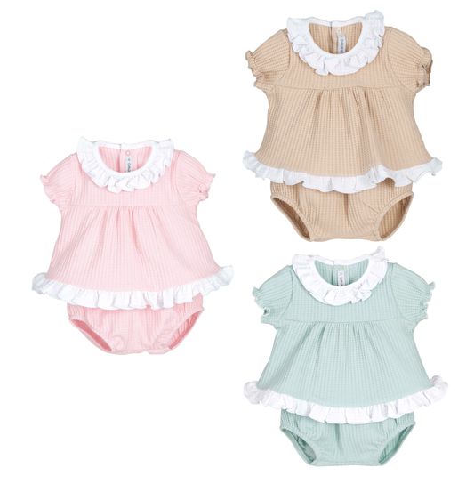 Conjunto Pololo Rodas bebé Calamaro 0-6 meses · Rosa, Mint y Arena · Primeras puestas