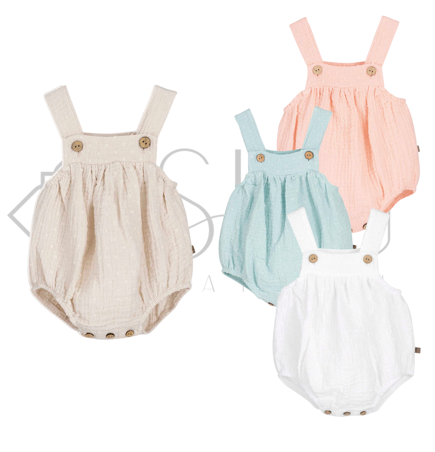 Peto bebé Atari Calamaro | Blanco, arena, coral y mint – 1 a 36 meses