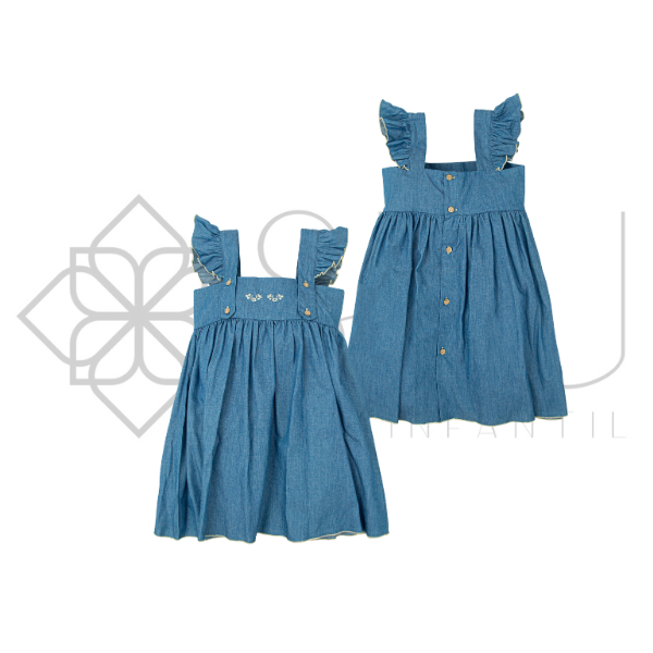 Vestido niña tirantes denim Familia Abrazo Babidu 2-8 años
