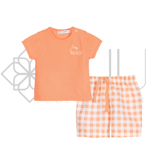 Conjunto niño camiseta y pantalón cuadros naranja Familia Baño Calamaro 6 meses–6 años