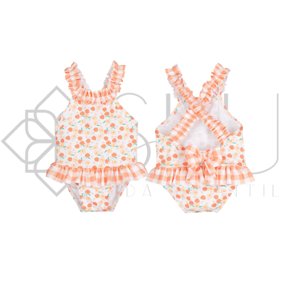 Bañador bebé niña estampado colección Cuadros Naranjas Calamaro 6 meses -6 años
