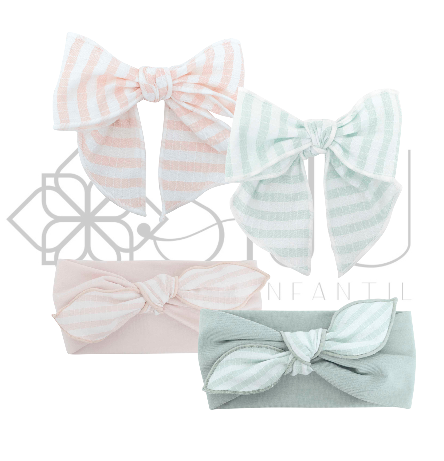 Lazo con pinza y turbante bebé Bundi Calamaro rosa o mint