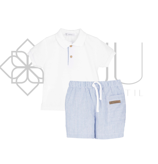 Conjunto niño Kerala con polo y bermuda rayas azul | Calamaro