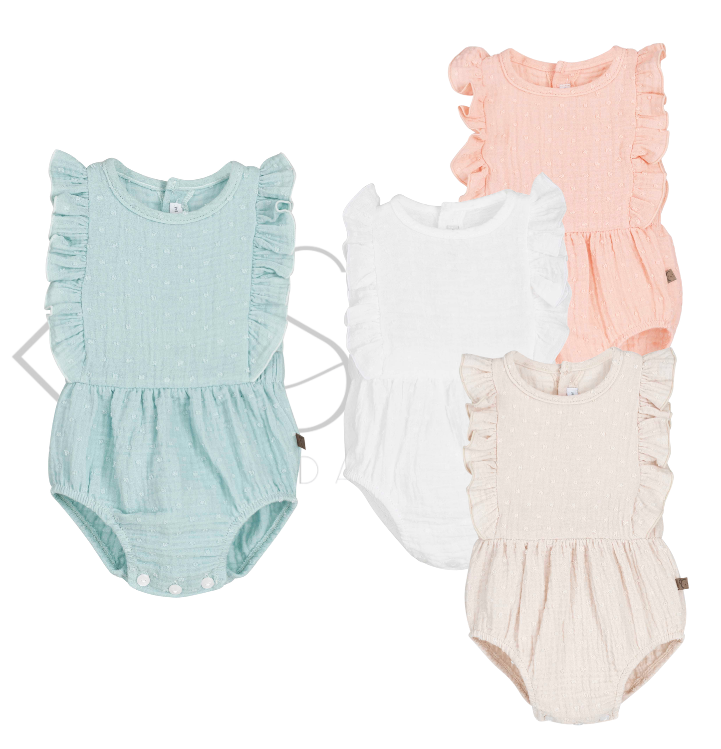 Pelele bebé Atari Calamaro | Blanco, arena, coral y mint – 1 a 36 meses