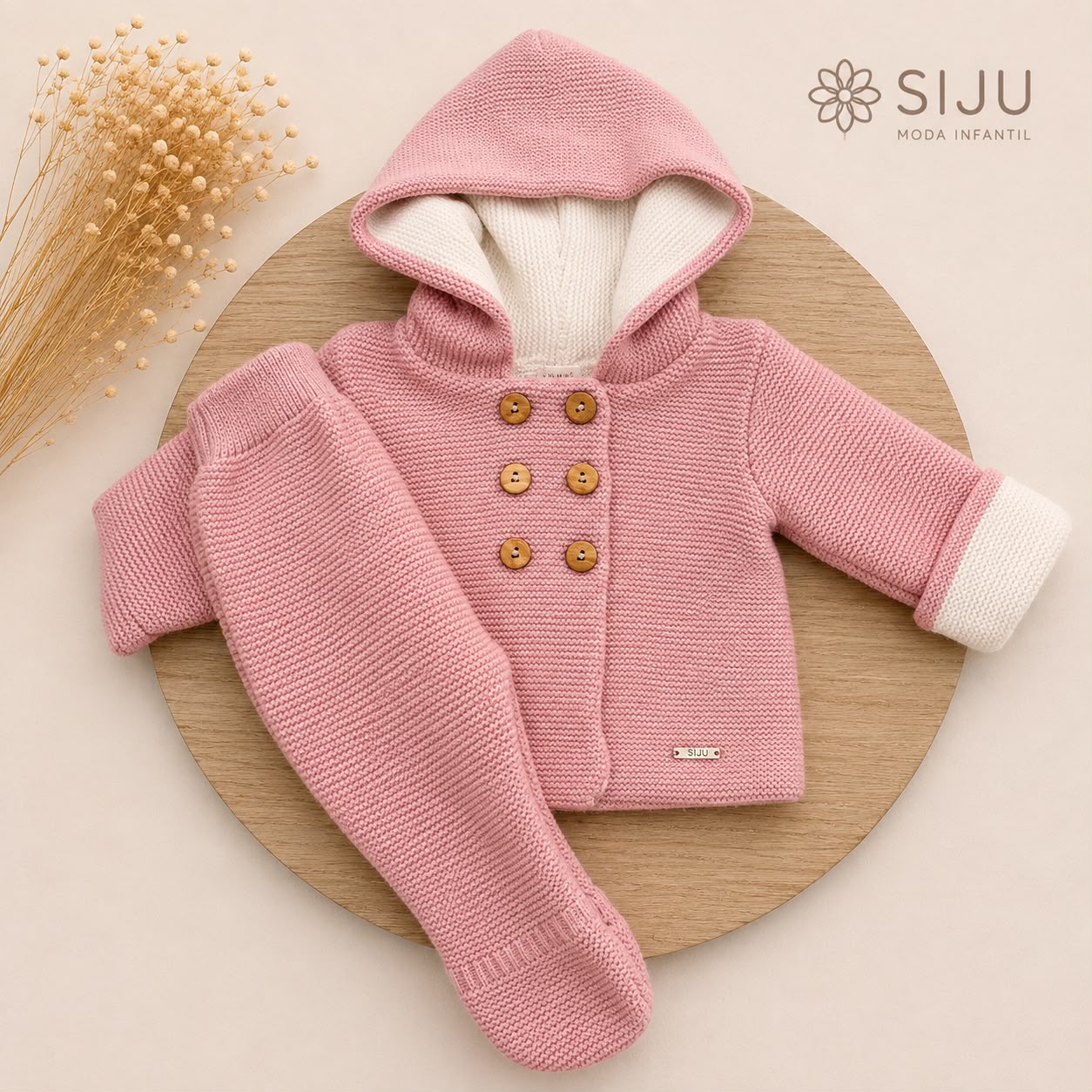 San Francisco de Punto Básico con Capucha Rosa Empolvado | Tallas 1 a 12 Meses | Siju Moda Infantil