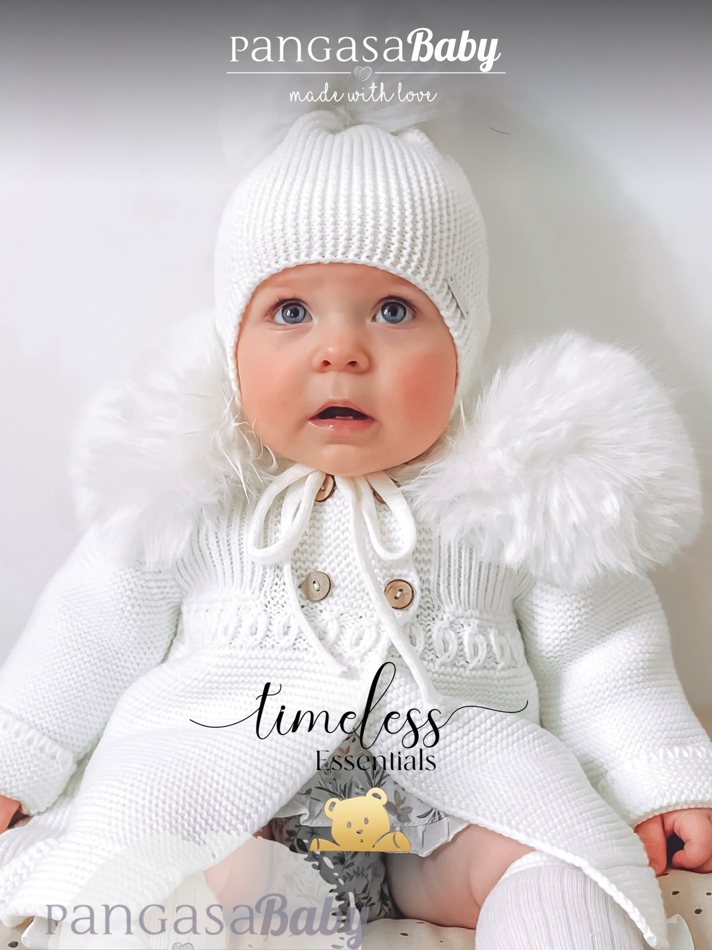 Gorro Orejero Aviador Marfil Pangasa Baby 🤍 3-36M | Con pompón desmontable