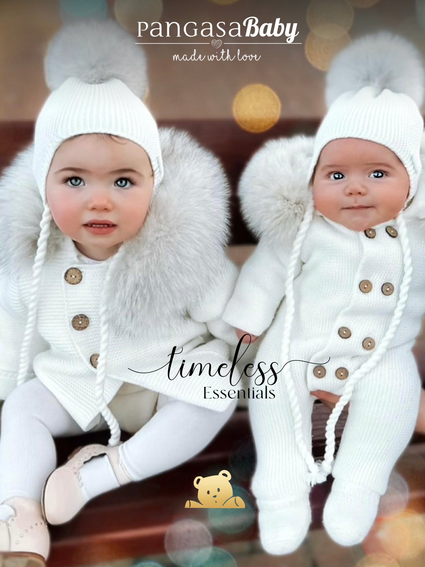 Gorro Orejero Aviador Marfil Pangasa Baby 🤍 3-36M | Con pompón desmontable