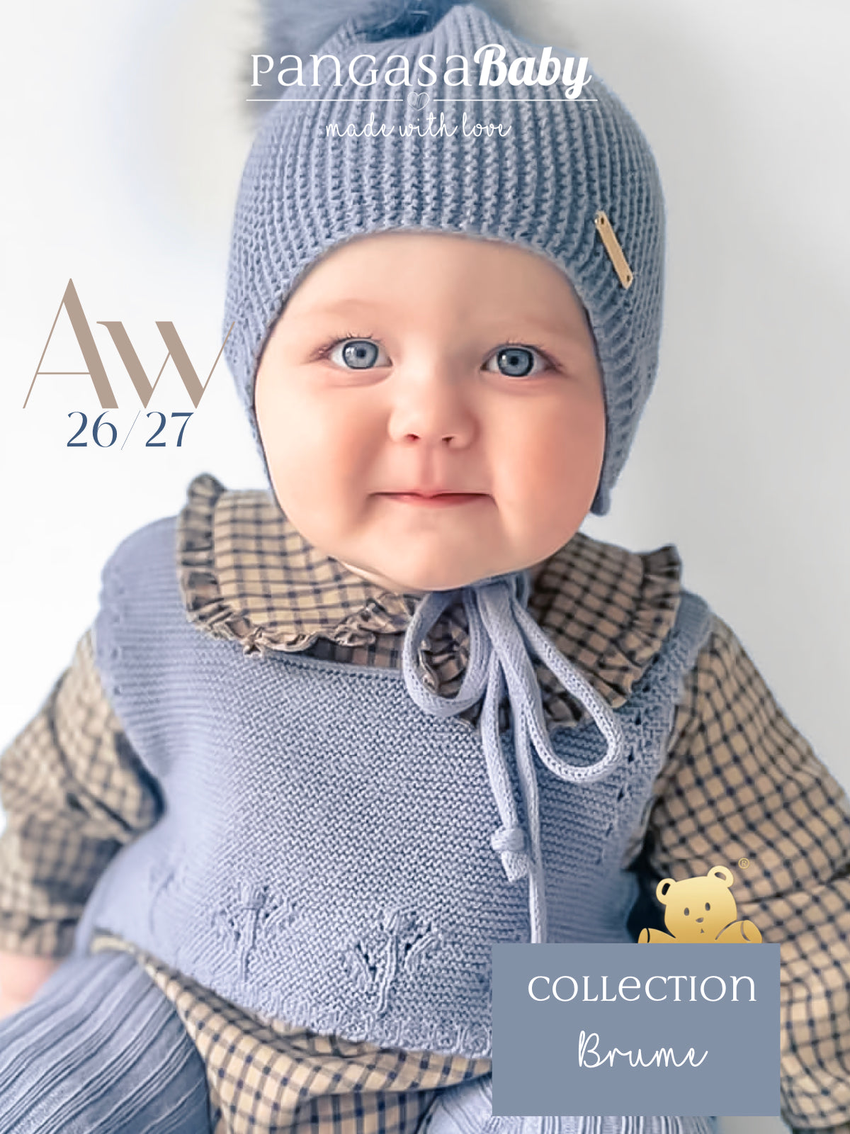 Gorro Orejero Aviador Azul Bruma Pangasa Baby 🌫️ 3-36M | Con pompón desmontable