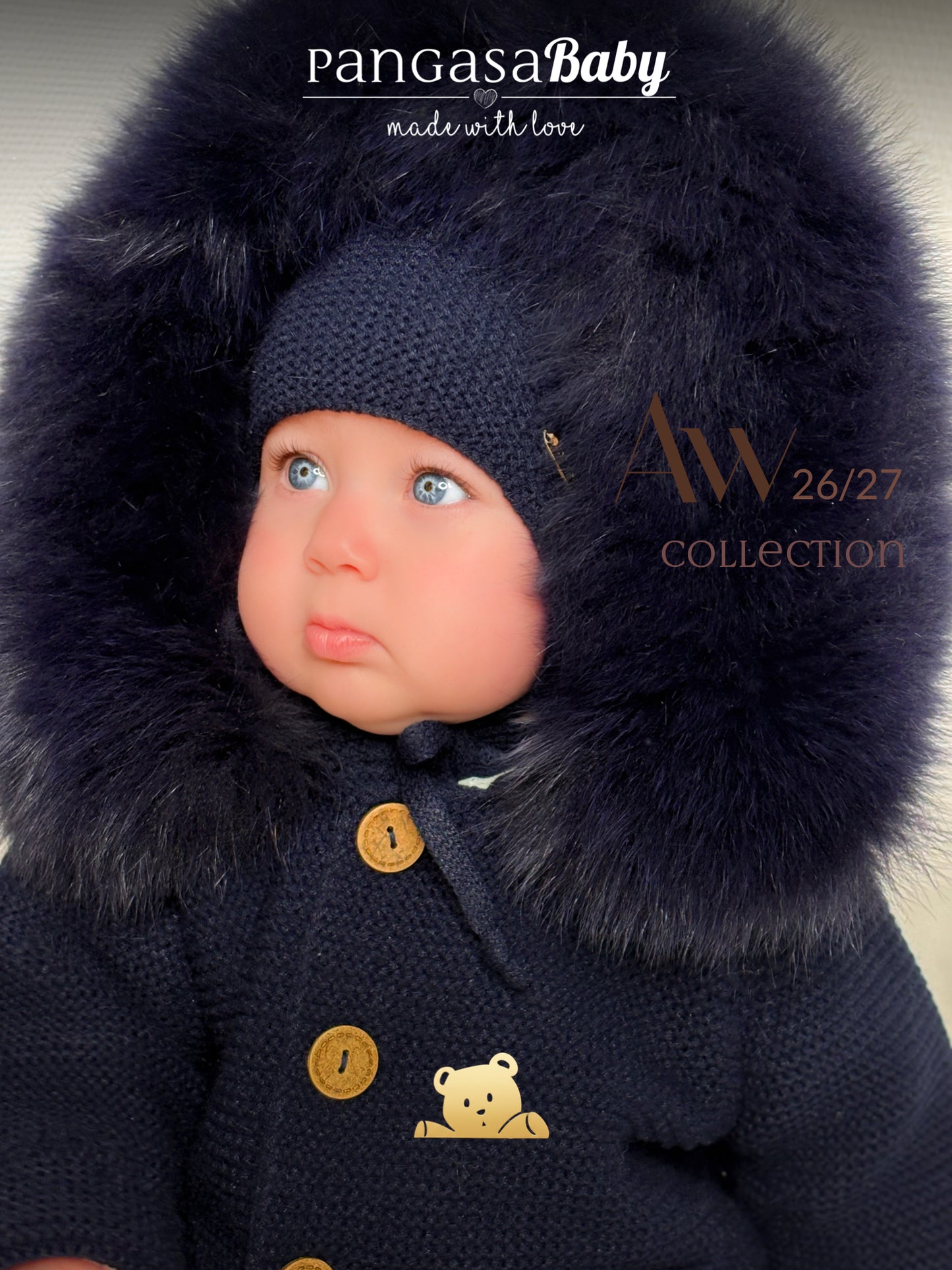 Gorro Orejero Aviador marino  Pangasa Baby 🌿 3-36M | Con pompón desmontable