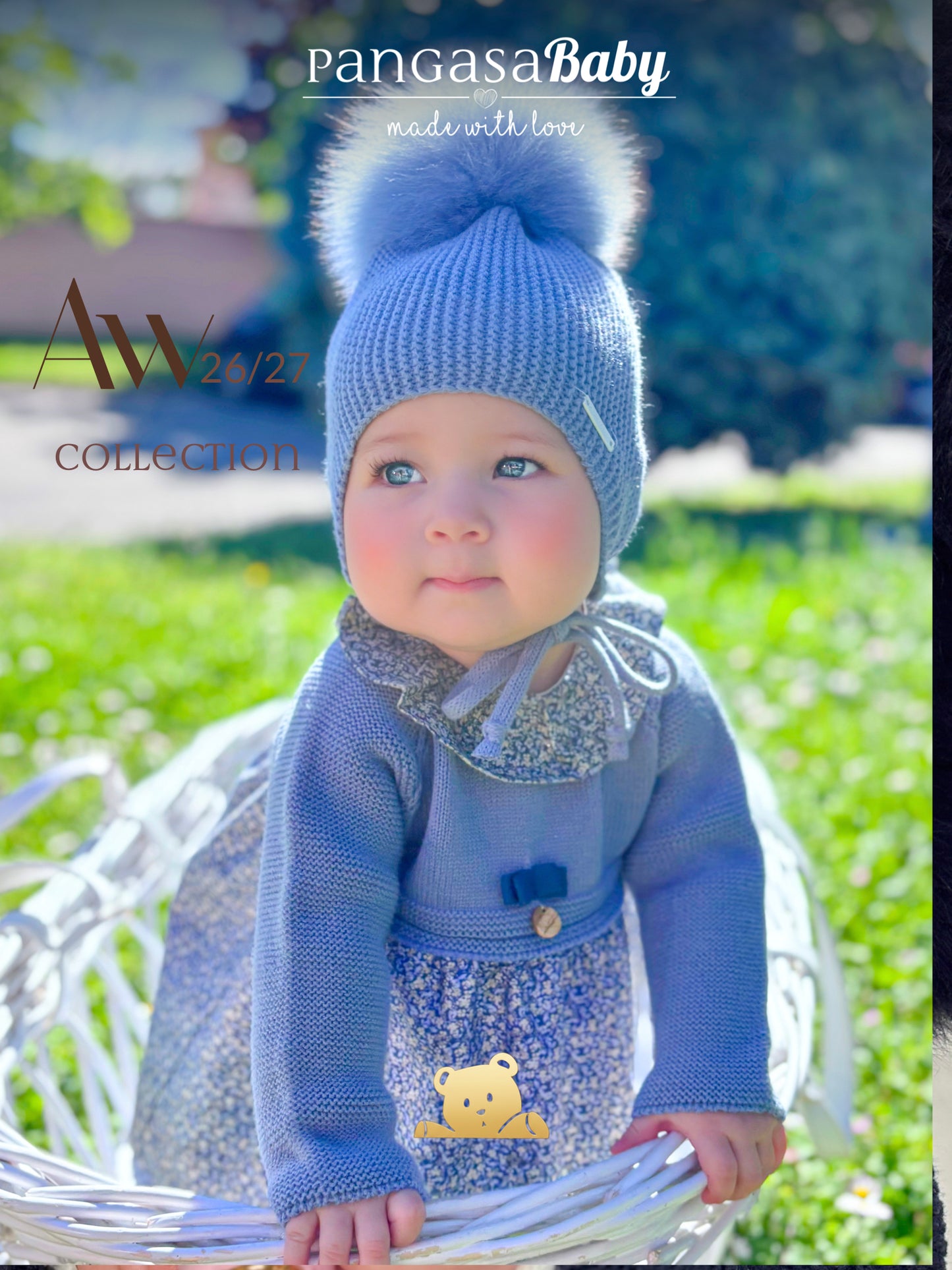 Gorro Orejero Aviador Azul Bruma Pangasa Baby 🌫️ 3-36M | Con pompón desmontable