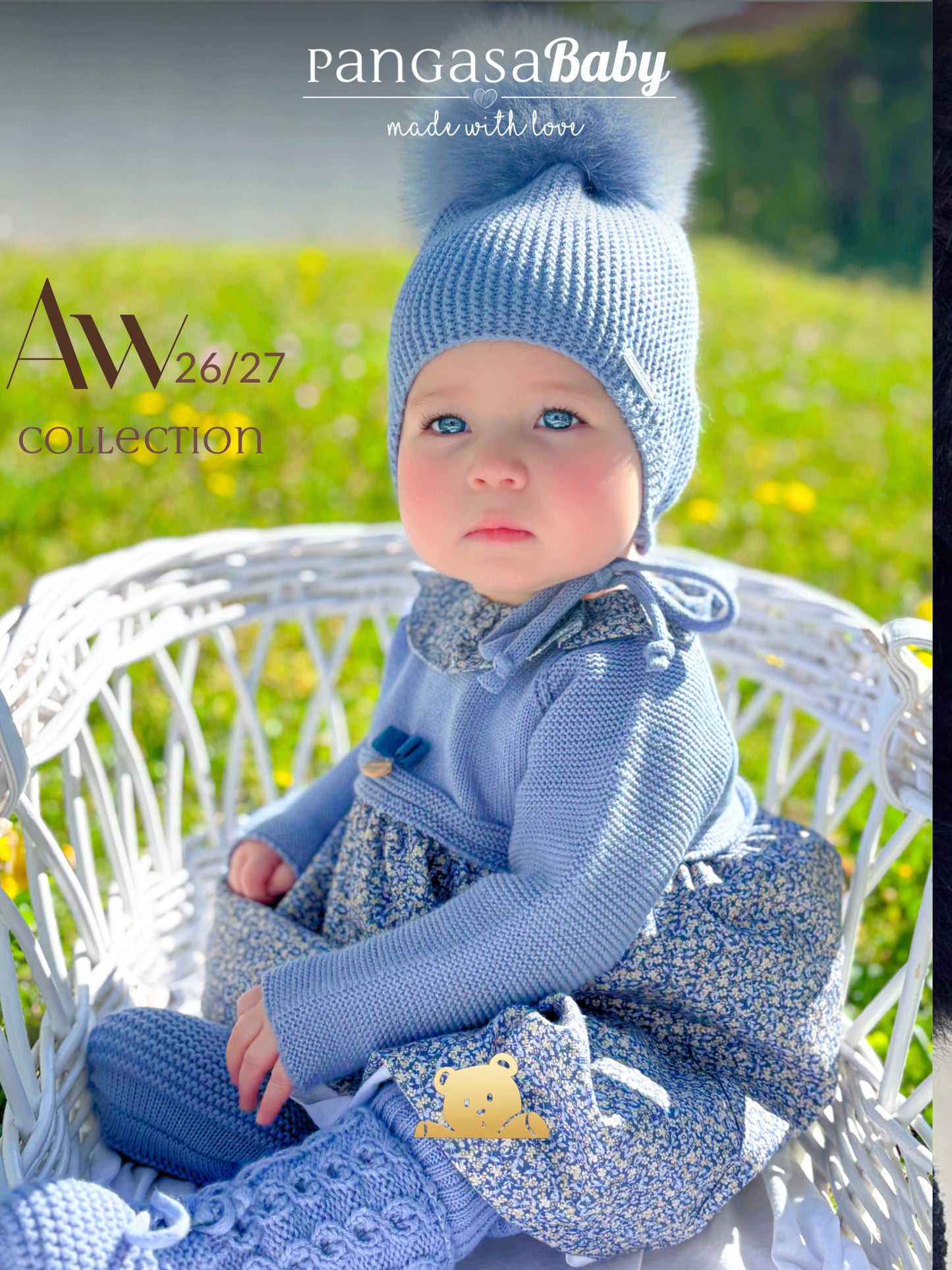 Gorro Orejero Aviador Azul Bruma Pangasa Baby 🌫️ 3-36M | Con pompón desmontable