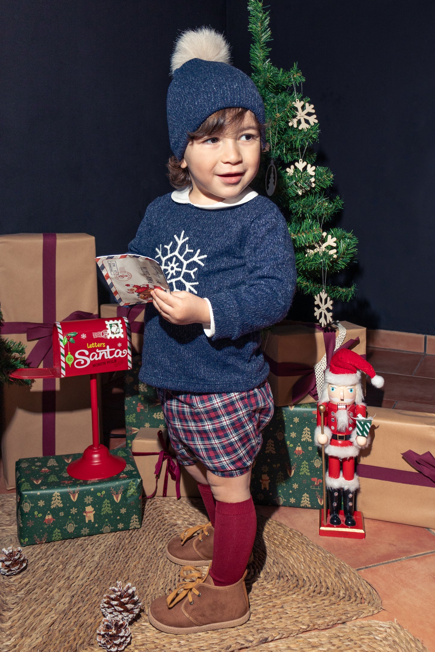 Conjunto Navidad Monzón Calamaro niño bebé 1-36 meses – Jersey terciopelo + pantalón cuadros