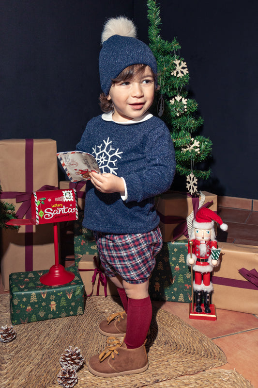 Conjunto Navidad Monzón Calamaro niño bebé 1-36 meses – Jersey terciopelo + pantalón cuadros