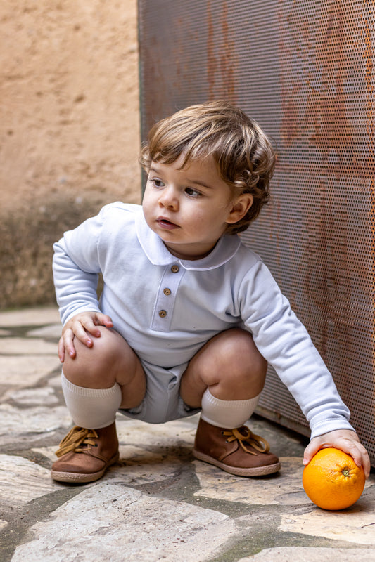 Conjunto Pololo Lebeche Celeste Calamaro | Niño 1-36 Meses 96% Algodón