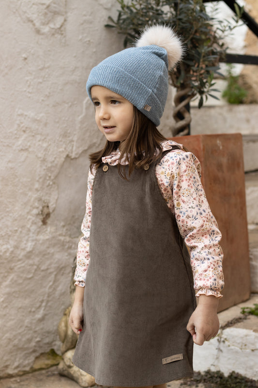 Conjunto Pichi Poniente niña Calamaro | 3-6 años | 100% algodón | Camisa con volante y pichi marrón