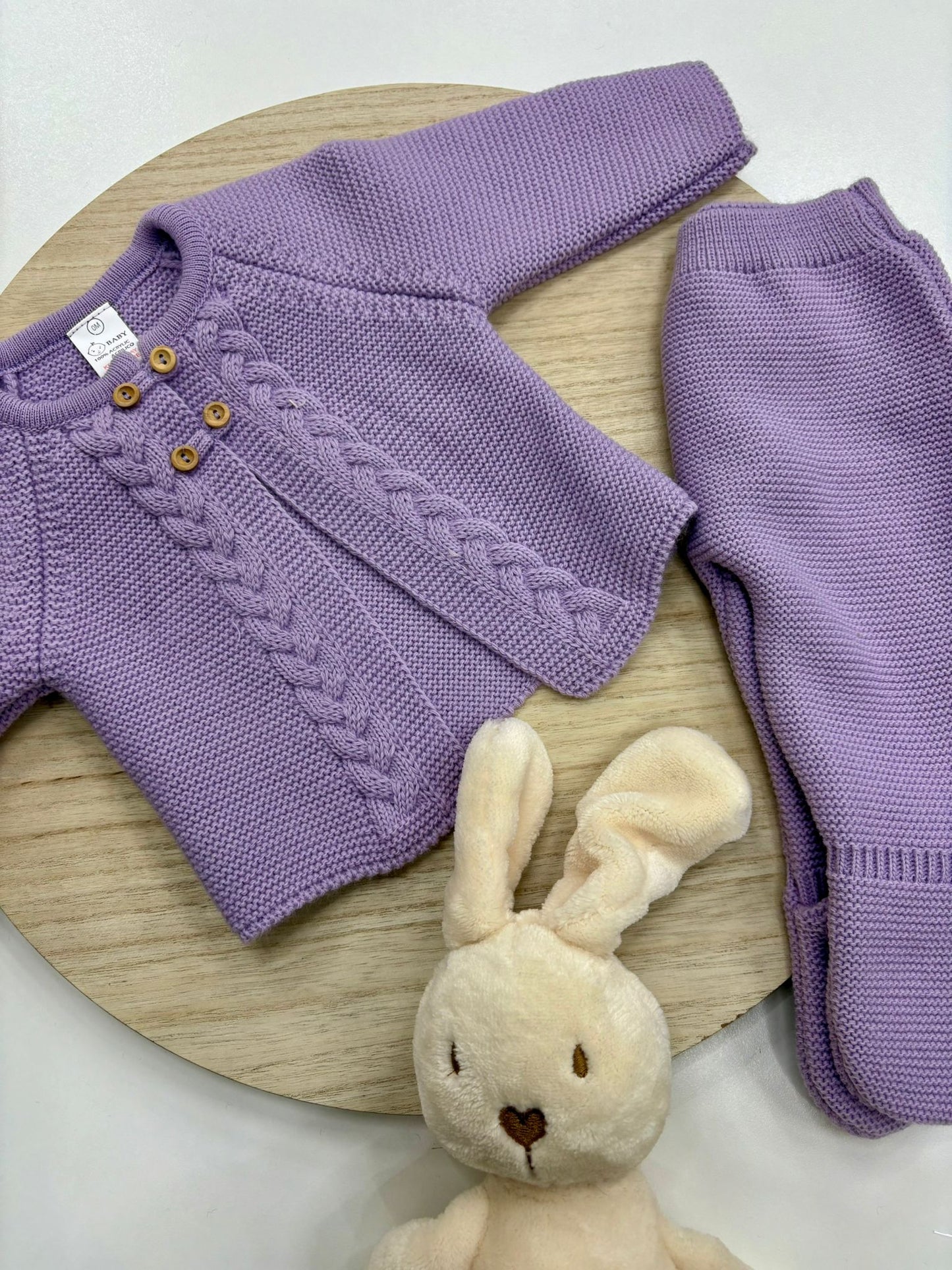 Conjunto primera puesta bebé chaqueta y polaina lila 00-6 meses