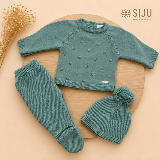 Conjunto de Primera Puesta Verde Mint para Bebé con Gorro y Polaina | Siju Moda Infantil