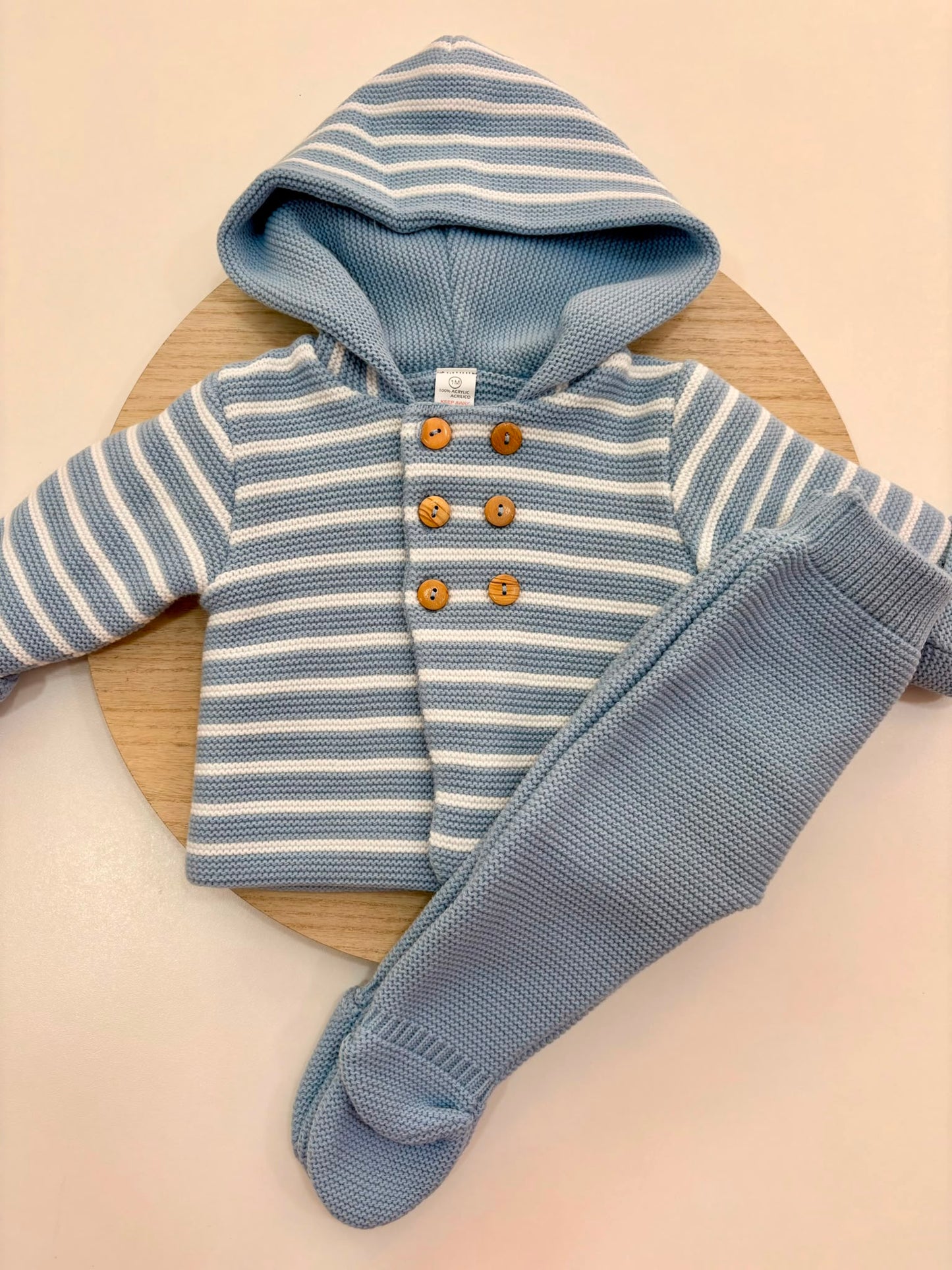 Conjunto de Punto Rayas San Francisco Azulón para Bebé con Capucha y Polaina | Siju Moda Infantil