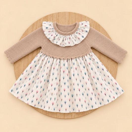 Vestido de Bebé Rosa Empolvado con Punto y Estampado de Erizos | 1 a 24 Meses