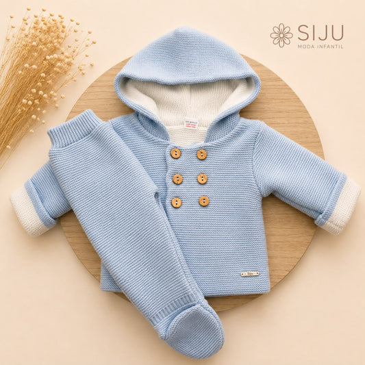 San Francisco de Punto Básico con Capucha Celeste | Tallas 1 a 12 Meses | Siju Moda Infantil
