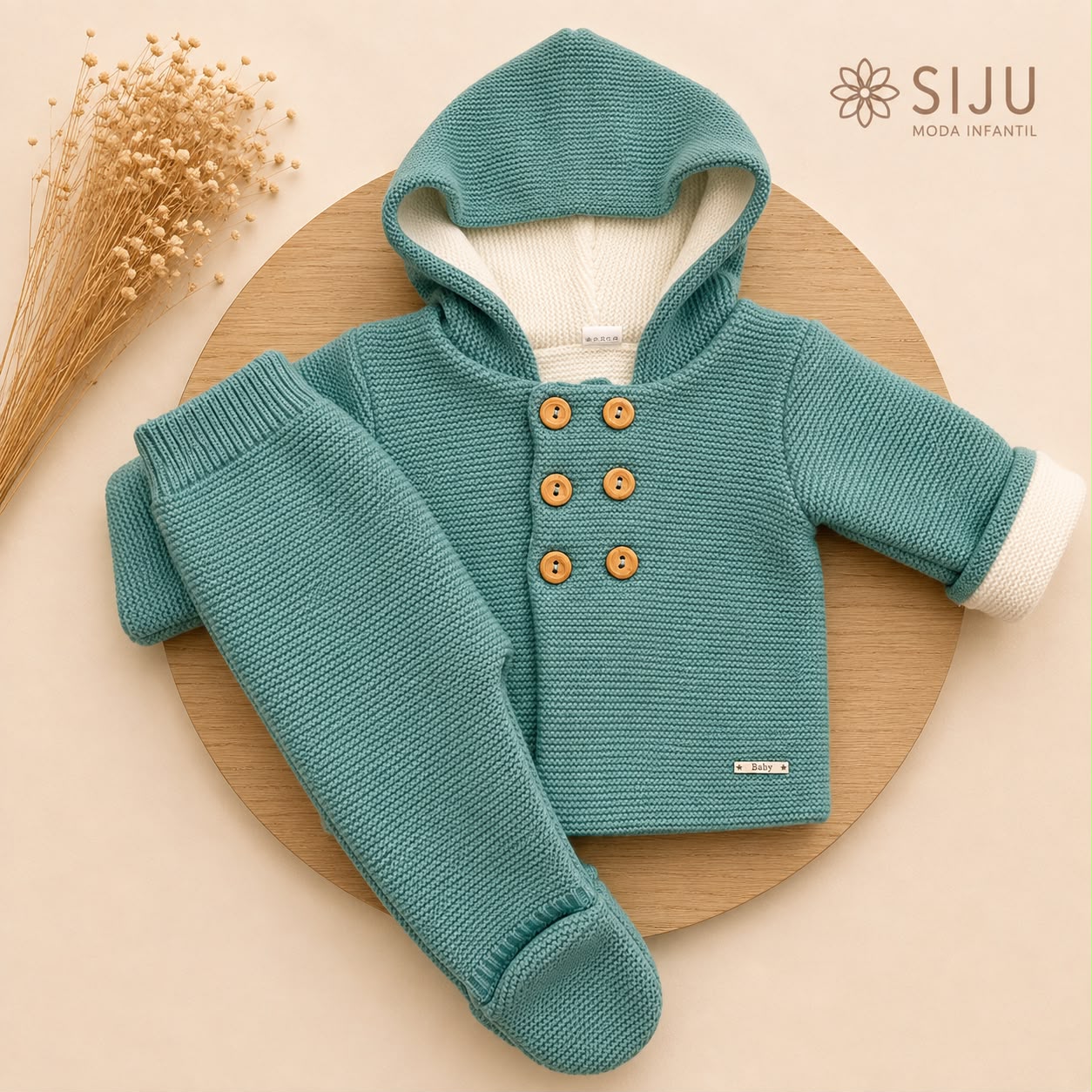 San Francisco de Punto Básico con Capucha Verde Mint | Tallas 1 a 12 Meses | Siju Moda Infantil
