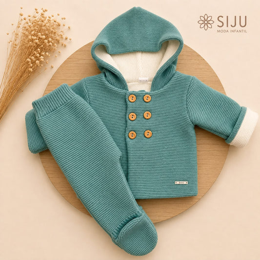 San Francisco de Punto Básico con Capucha Verde Mint | Tallas 1 a 12 Meses | Siju Moda Infantil
