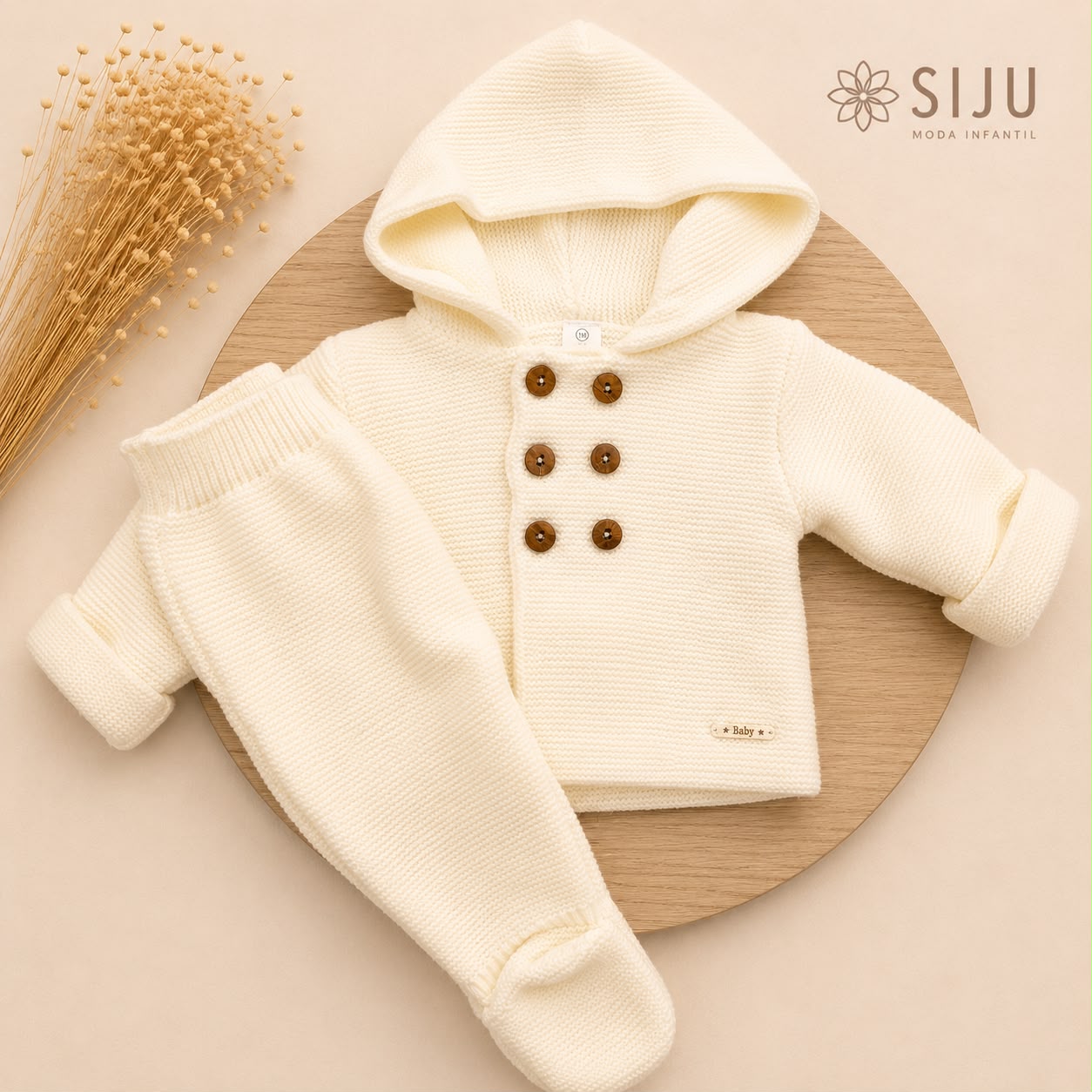 San Francisco de Punto Básico con Capucha Marfil | Tallas 1 a 12 Meses | Siju Moda Infantil