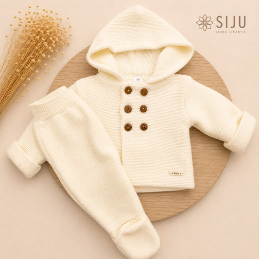 San Francisco de Punto Básico con Capucha Marfil | Tallas 1 a 12 Meses | Siju Moda Infantil