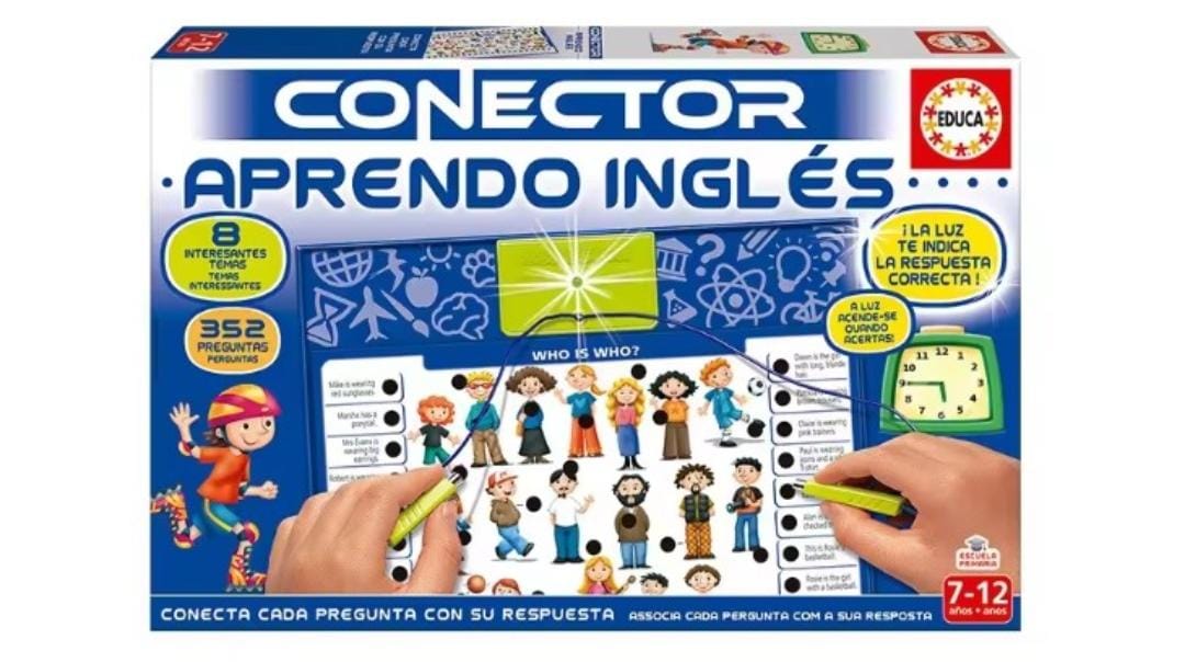 CONECTOR APRENDO INGLES Educa - Conector Aprendo Inglés, Juego Educativo para niños a Partir de 7 años Donde aprenderán lo Fundamental del inglés: Vocabulario, verbo, Las primeras Fases, con más de 350 Preguntas