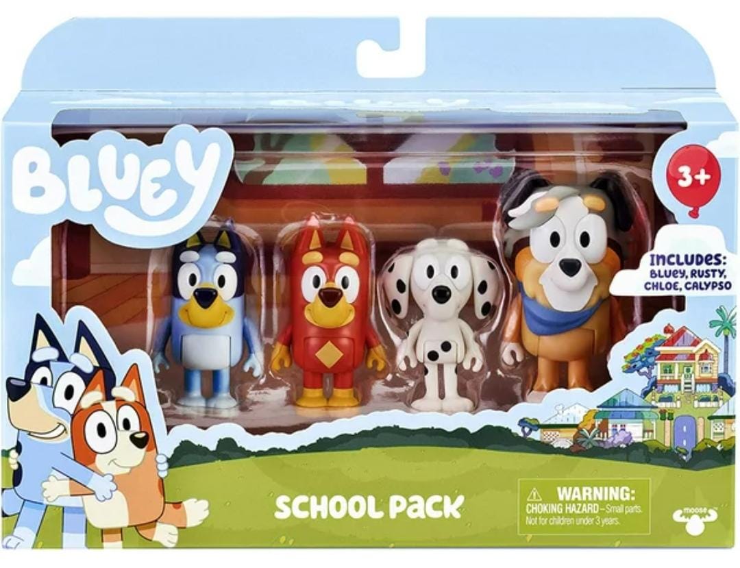 Bluey School Pack Blister Compuesto, Rusty, Chloe, Calypso (giochi Preziosi Bly09000) (famosa)