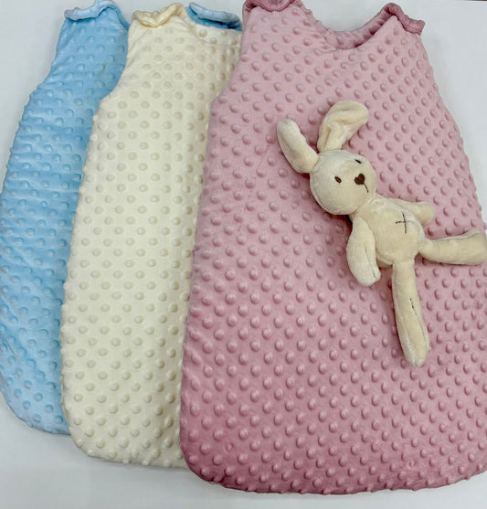 Saco para dormir bebé con cremallera lateral | Colores rosa empolvado, crudo y celeste