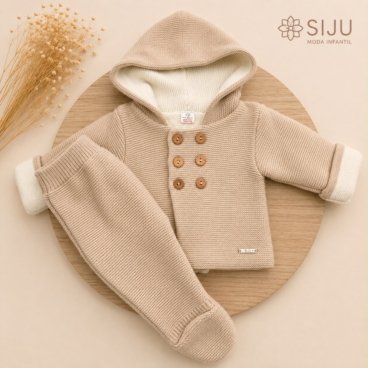 San Francisco de Punto Básico con Capucha Beige | Tallas 1 a 12 Meses | Siju Moda Infantil