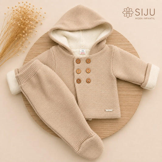 San Francisco de Punto Básico con Capucha Beige | Tallas 1 a 12 Meses | Siju Moda Infantil