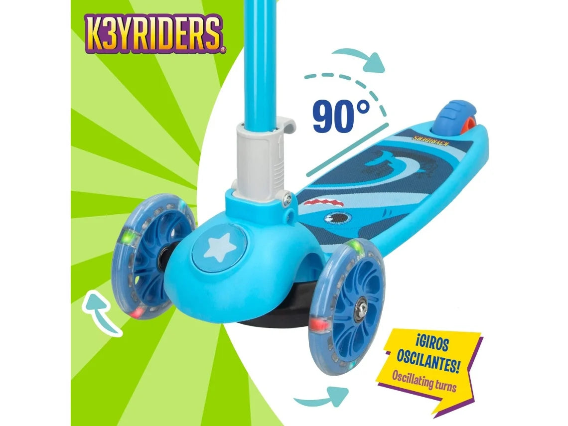 Patinete 3 Ruedas Tiburón con Luces y Peluche Extraíble - K3YRIDERS