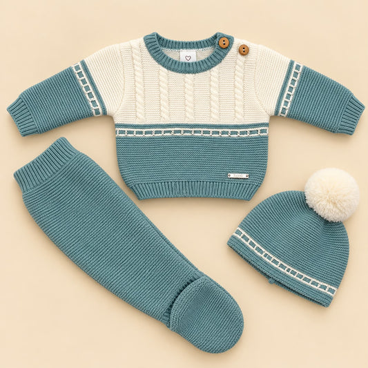 Conjunto de Primera Puesta Bicolor Verde Mint y Marfil para Bebé | 00 a 6 Meses