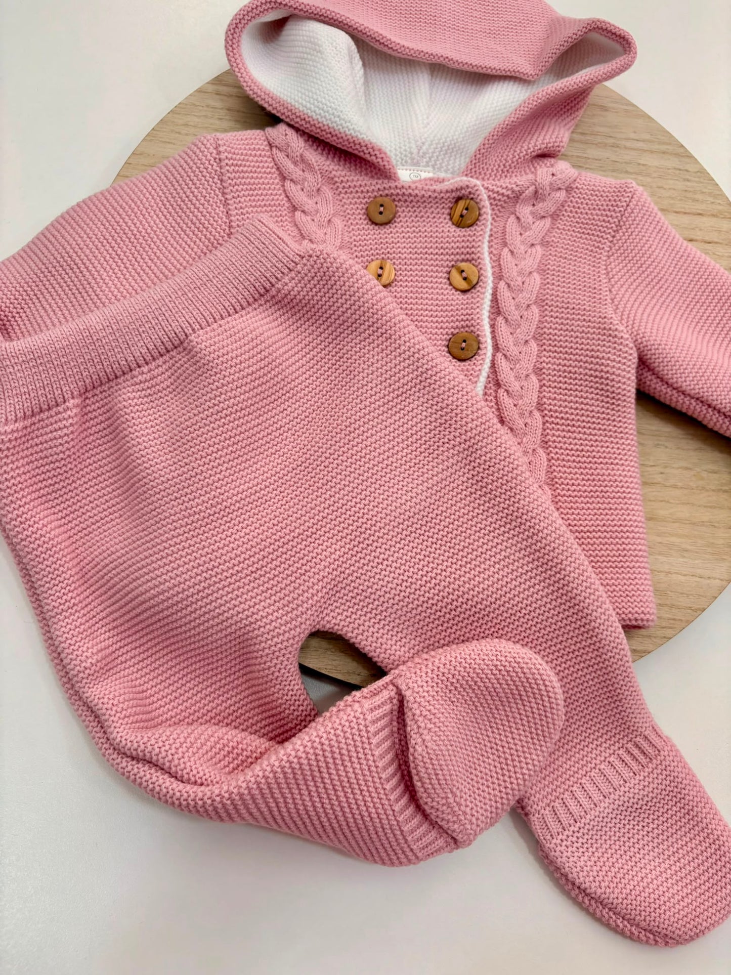 San Francisco de Punto con Capucha y Dibujo de Ochos Rosa Empolvado | Tallas 1 a 12 Meses | Siju Moda Infantil