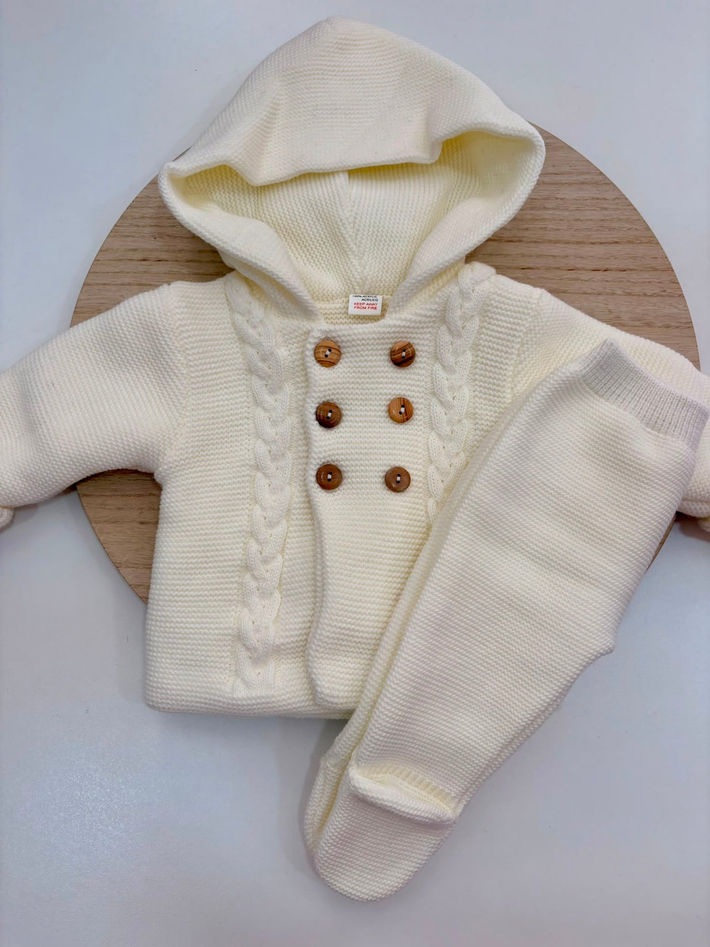 San Francisco de Punto con Capucha y Dibujo de Ochos Marfil | Tallas 1 a 12 Meses | Siju Moda Infantil