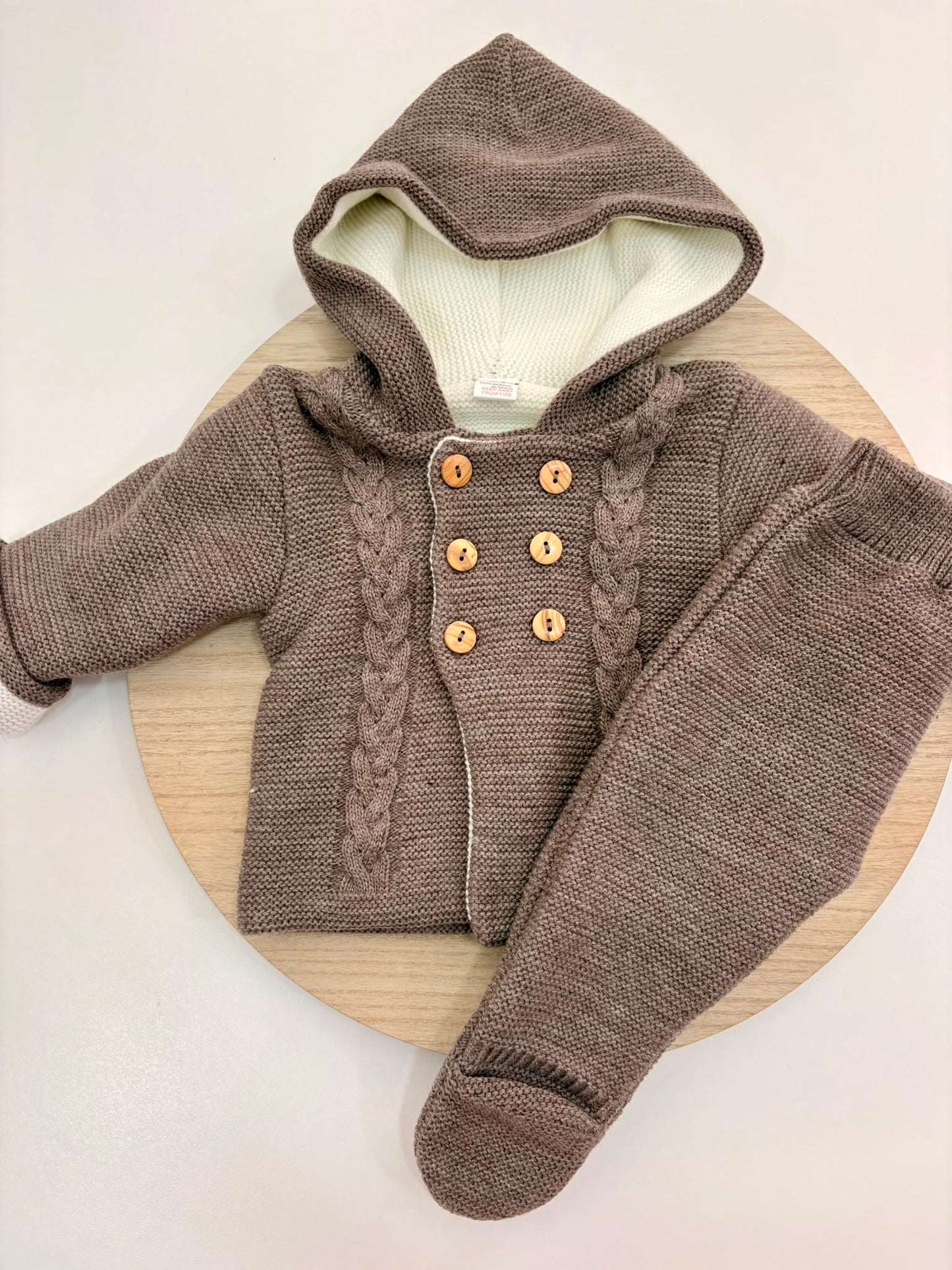 San Francisco de Punto con Capucha y Dibujo de Ochos Chocolate | Tallas 1 a 12 Meses | Siju Moda Infantil