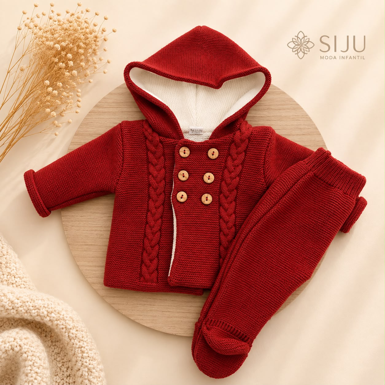 San Francisco de Punto con Capucha y Dibujo de Ochos Cereza | Tallas 1 a 12 Meses | Siju Moda Infantil