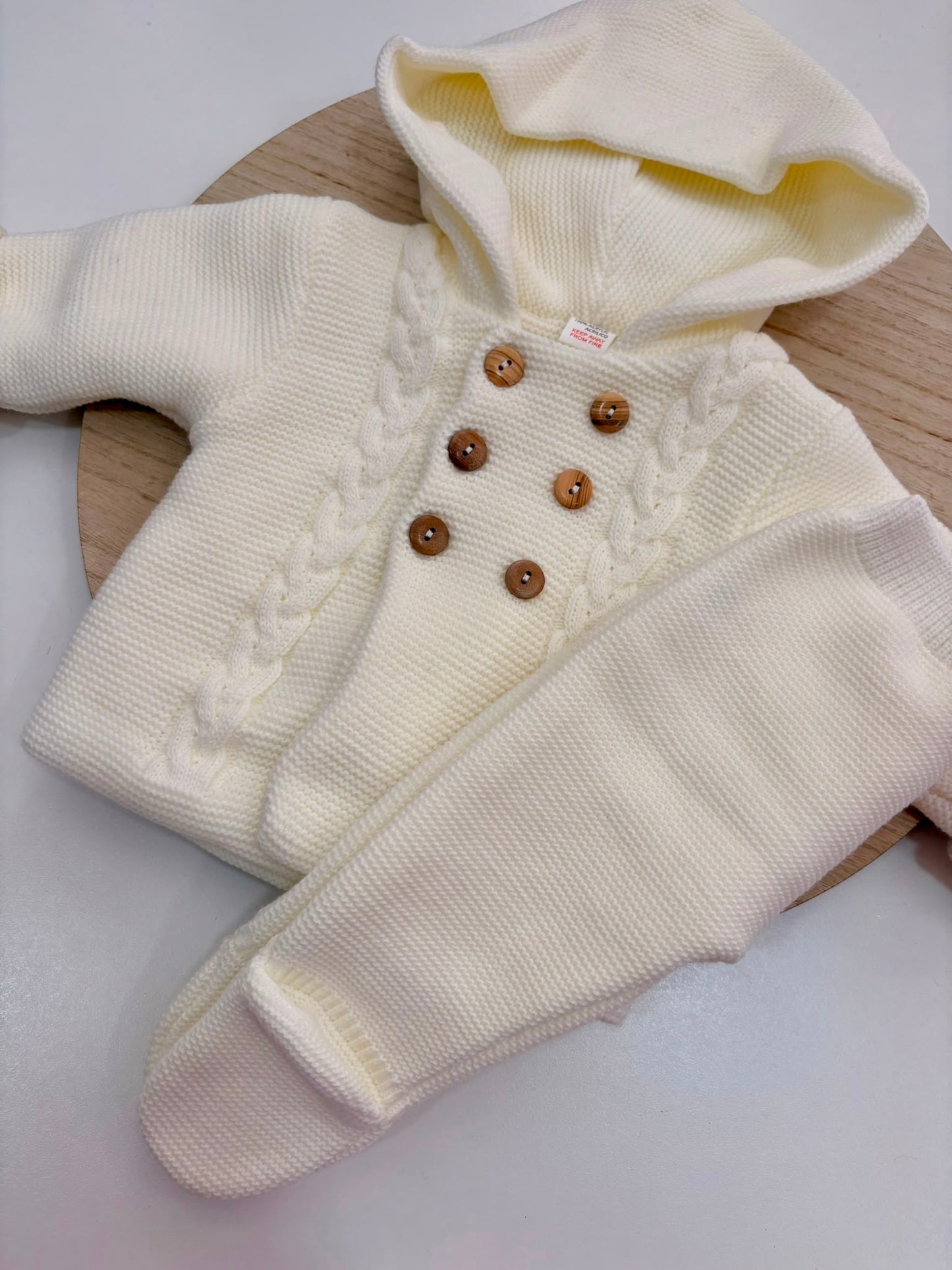 San Francisco de Punto con Capucha y Dibujo de Ochos Marfil | Tallas 1 a 12 Meses | Siju Moda Infantil