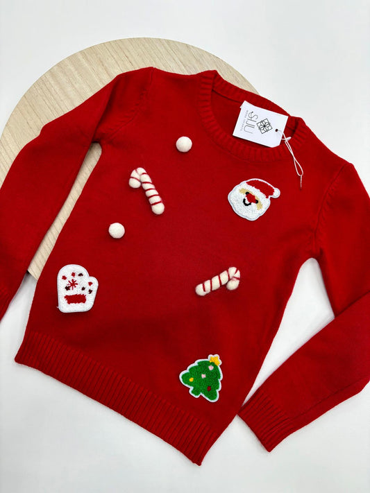 Jersey infantil 4-14 años rojo 🎄 con decoración 3D – Navidad divertida y festiva