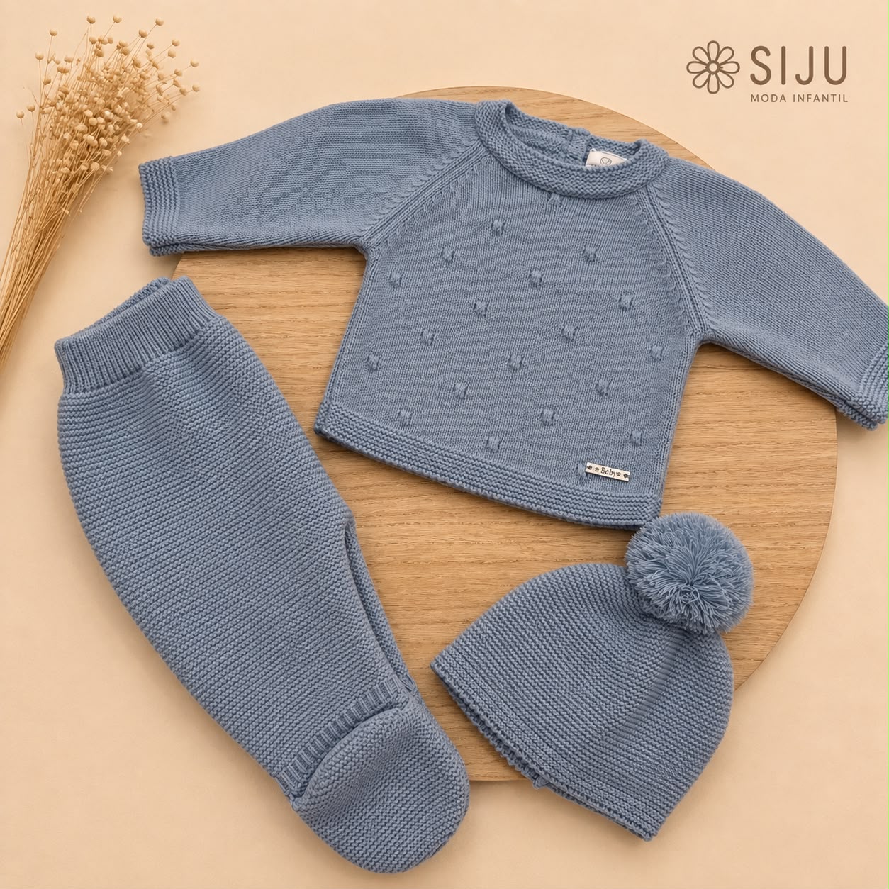 Conjunto de Primera Puesta Azulón para Bebé con Gorro y Polaina | Siju Moda Infantil