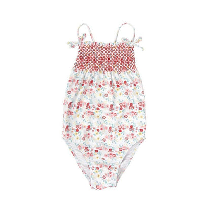 Bañador de Niña con Nido de Abeja y Estampado Floral