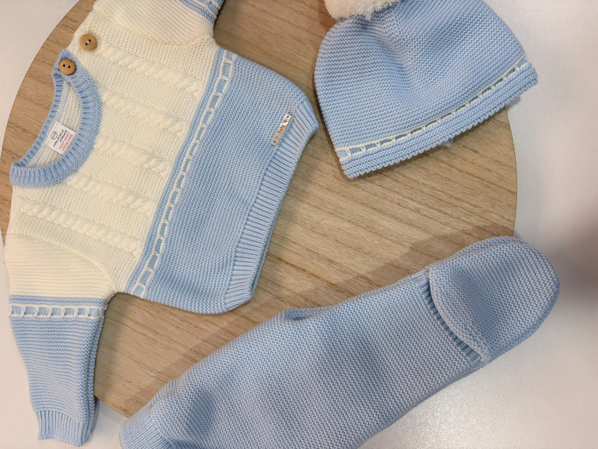 Conjunto de Primera Puesta Bicolor Celeste y Marfil para Bebé | 00 a 6 Meses