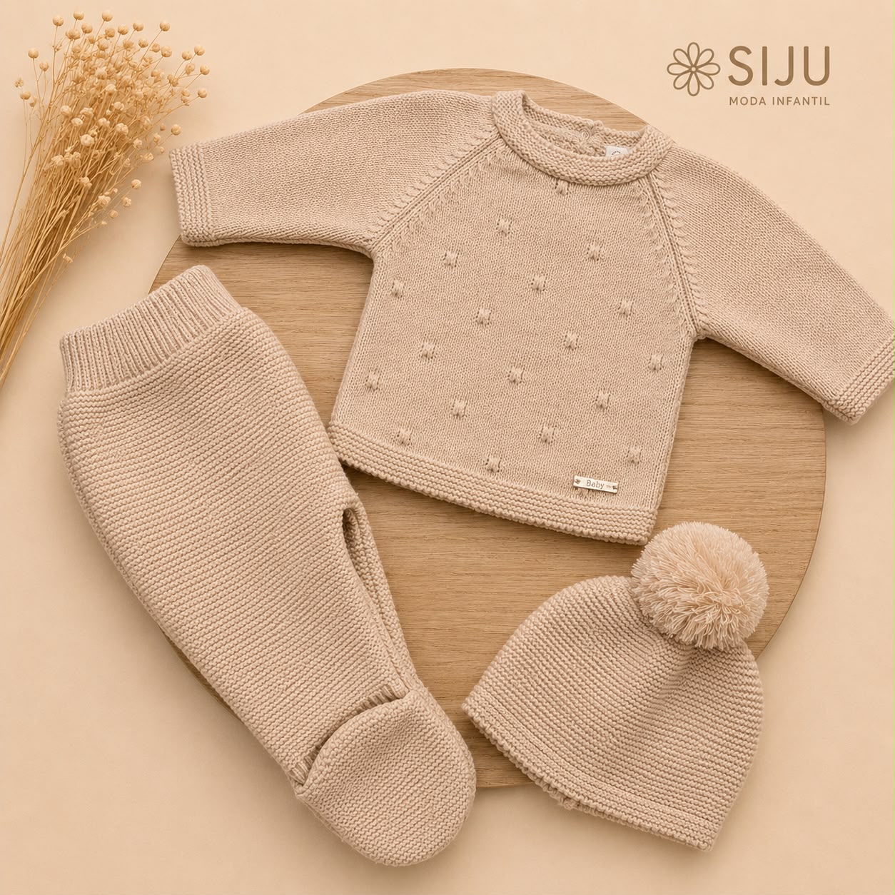 Conjunto de Primera Puesta Beige para Bebé con Gorro y Polaina | Siju Moda Infantil