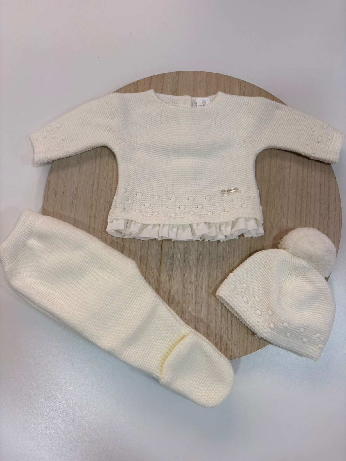 Conjunto de Primera Puesta Puntilla Marfil para Bebé | 00 a 6 Meses